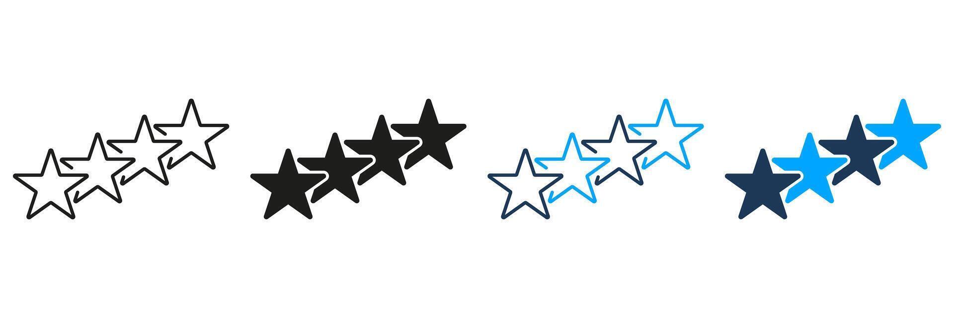 Four Star Rating Line And Solid Icon Set. Customer Feedback, Quality Assessment, And Review System Symbol Collection. Evaluation And Satisfaction Measurement. Isolated Illustration vector