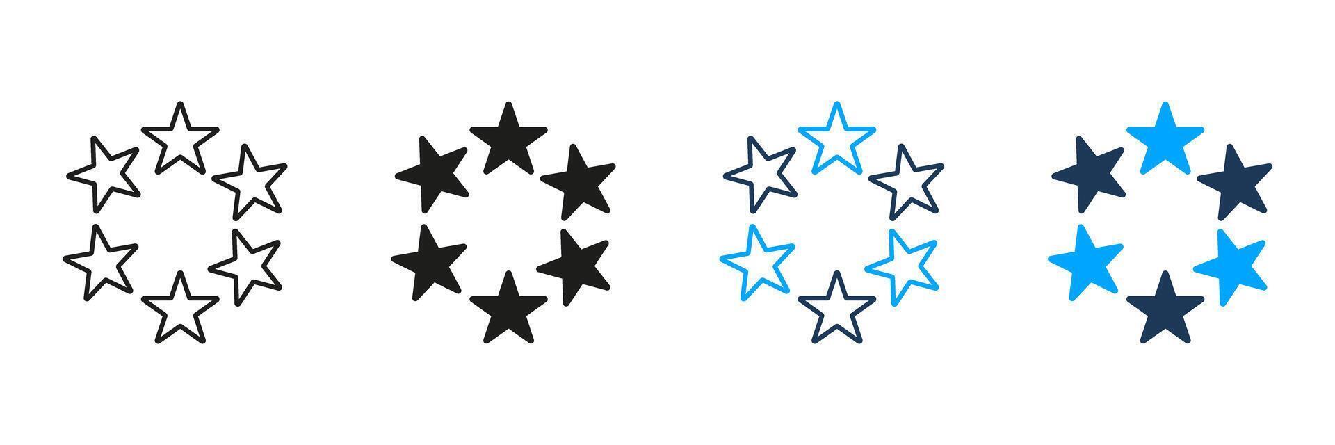 Circle Of Stars Line And Solid Icon Set. Unity, Collaboration, And Teamwork Symbol Collection. Represents Community And Partnership. Isolated Illustration vector