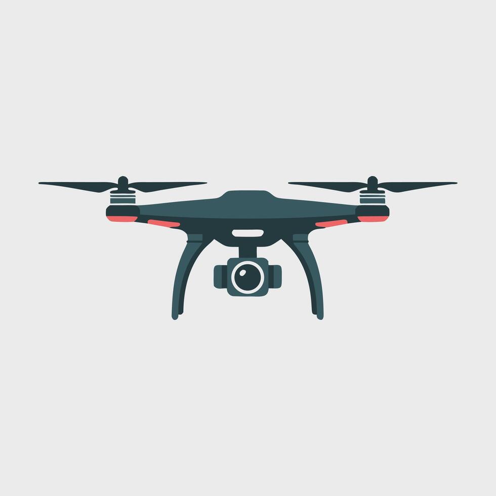 Modern drone with camera flying front view illustration symbolizing aerial photography, surveillance technology, and innovative UAV design for filming or mapping projects vector