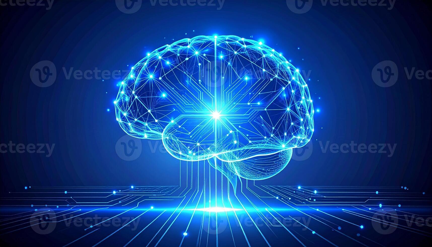 Stunning digital brain with glowing nodes and circuits representing innovation, artificial intelligence, and cutting edge technology photo
