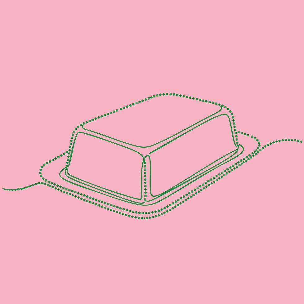 Minimalist outline of a rectangular butter dish with a lid on a soft pink , emphasizing simplicity and modern design vector