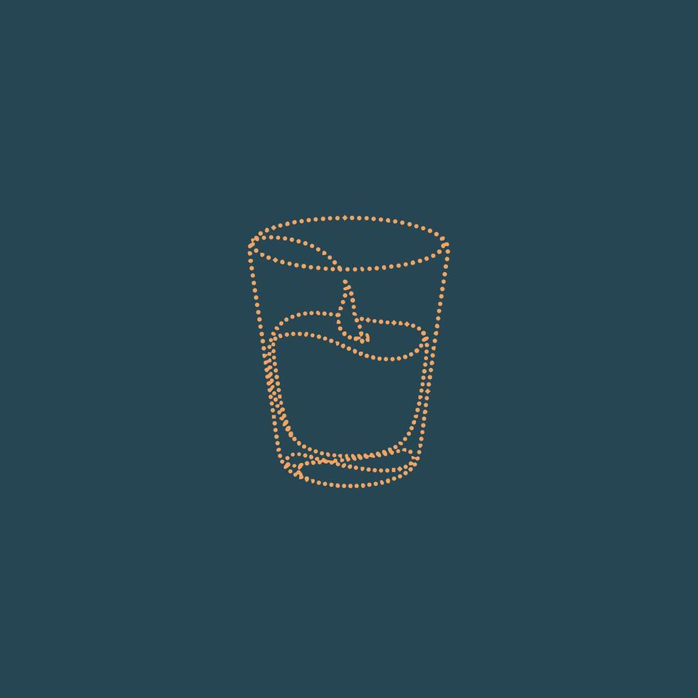 Minimalist outline of a glass with liquid and ice cubes on a dark , emphasizing simplicity and elegance in design vector