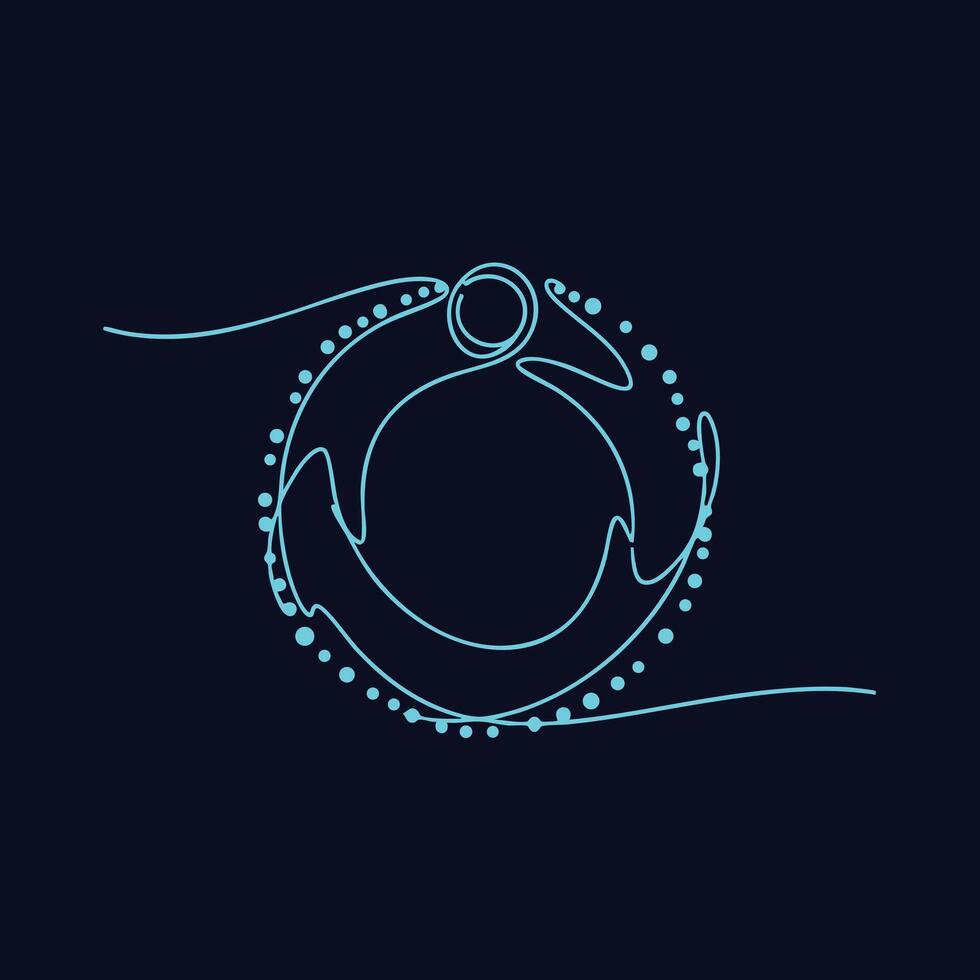 Minimalist line art of a circular pendant with a loop and dotted border on a dark vector