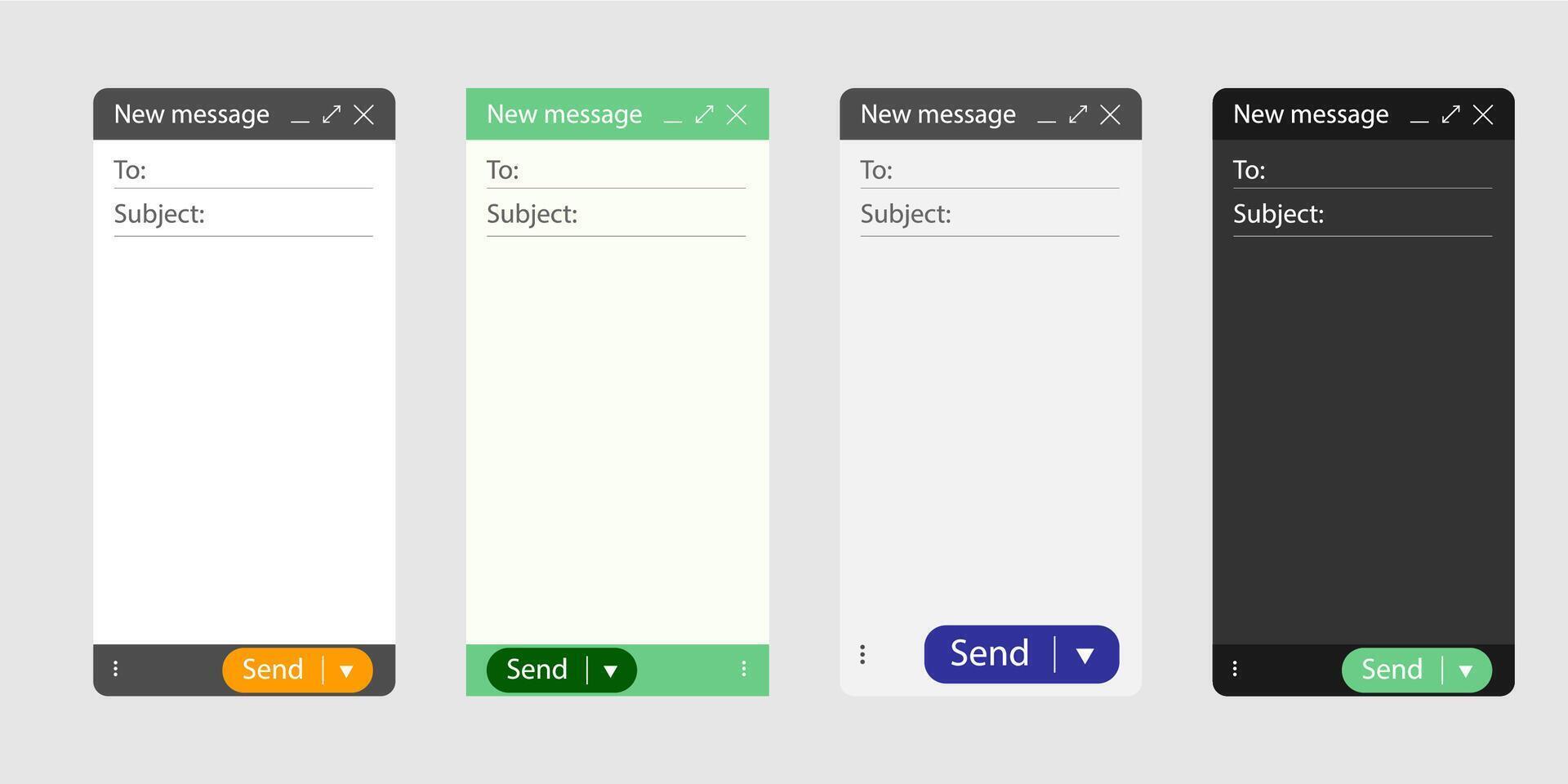 Web browser email interface layout. Blank message page mockup with send button and text box. Computer and smartphone ui window template for online communication and messenger design vector