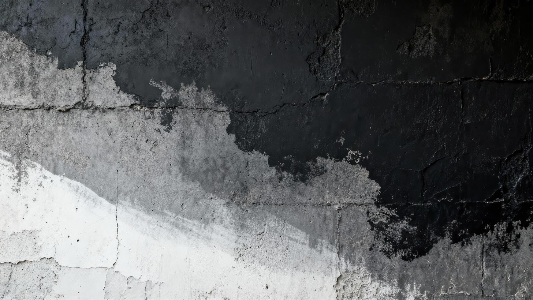 Weathered concrete structure displays an abstract transition between dark and light painted sections. photo