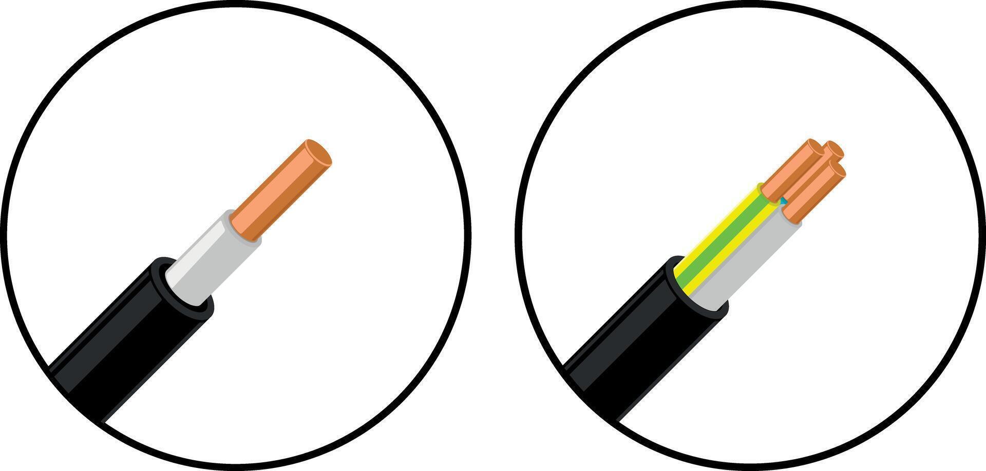 two icons of wire types with one and three copper cores without background vector