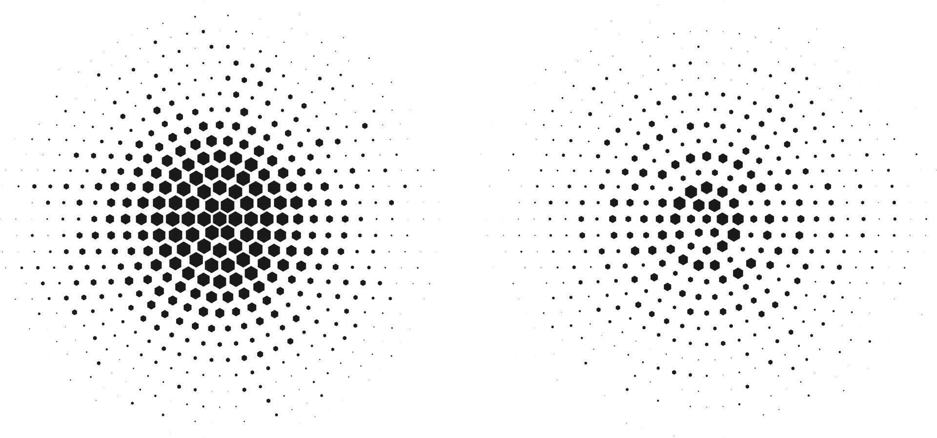 Two abstract oval shapes composed of radiating dots creating a halftone effect on a white background vector
