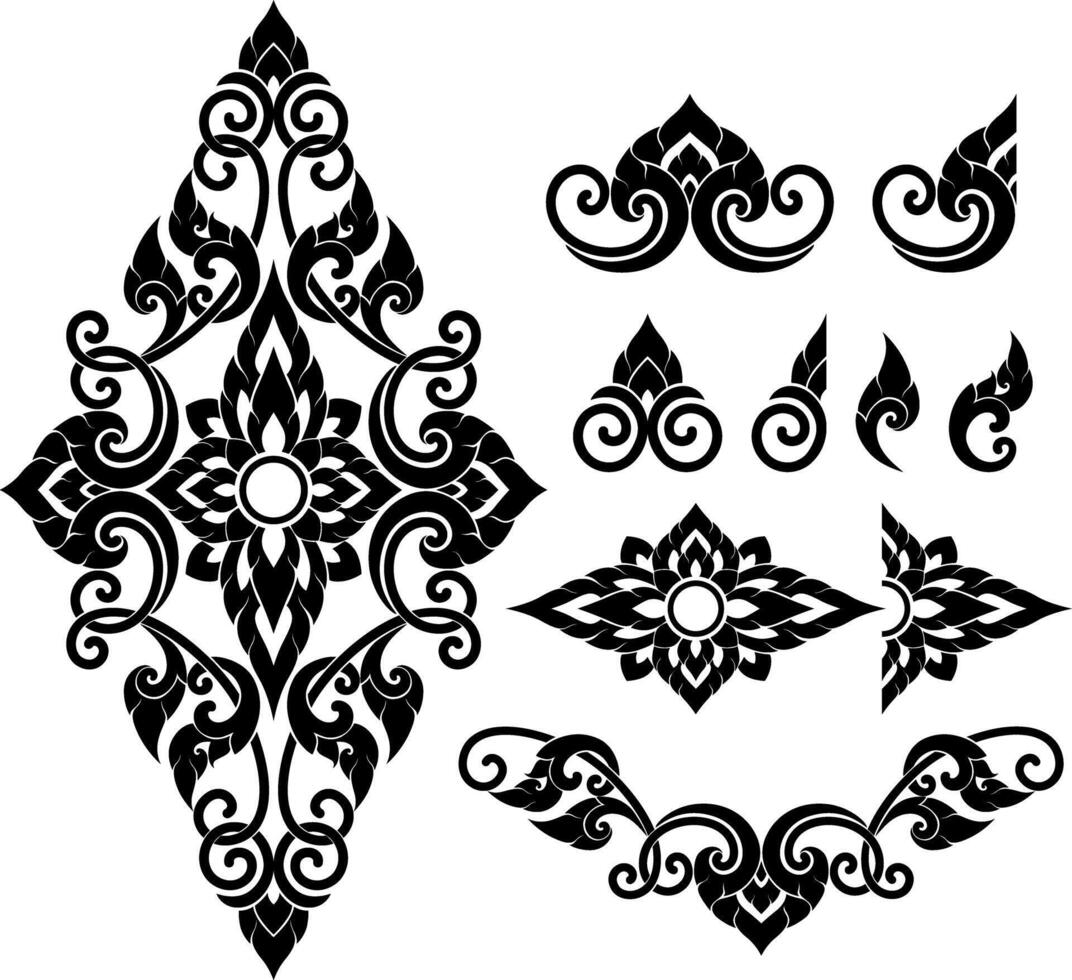Thai motifs in the shape of trapezoids are used for Asian style artwork, wrapping paper, backgrounds, fabric patterns, and decorations vector