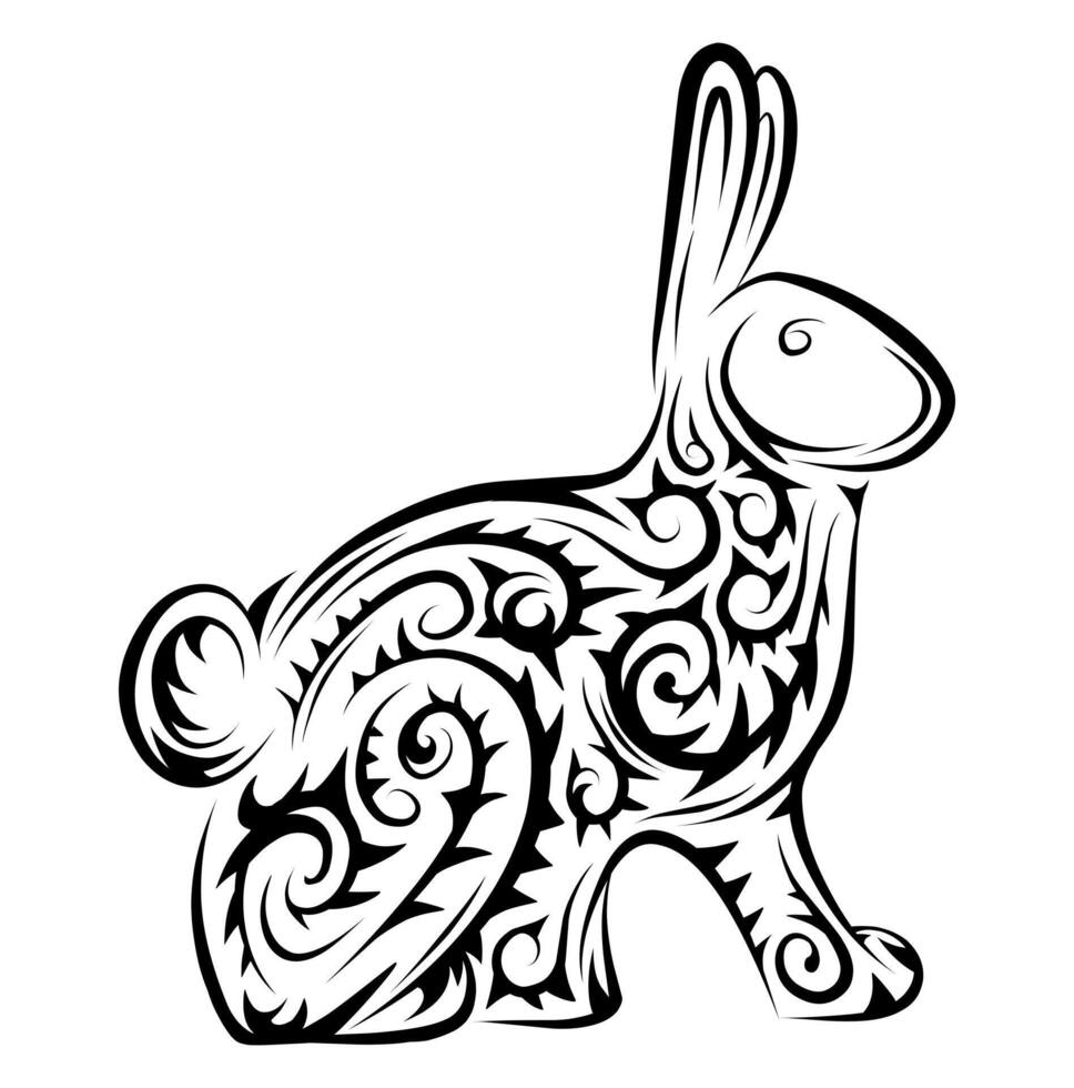 A black and white drawing of a rabbit with ornate patterns vector