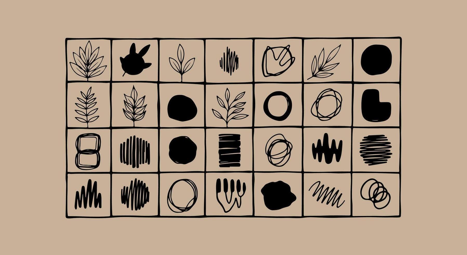 Abstract botanical and geometric shapes on beige background vector