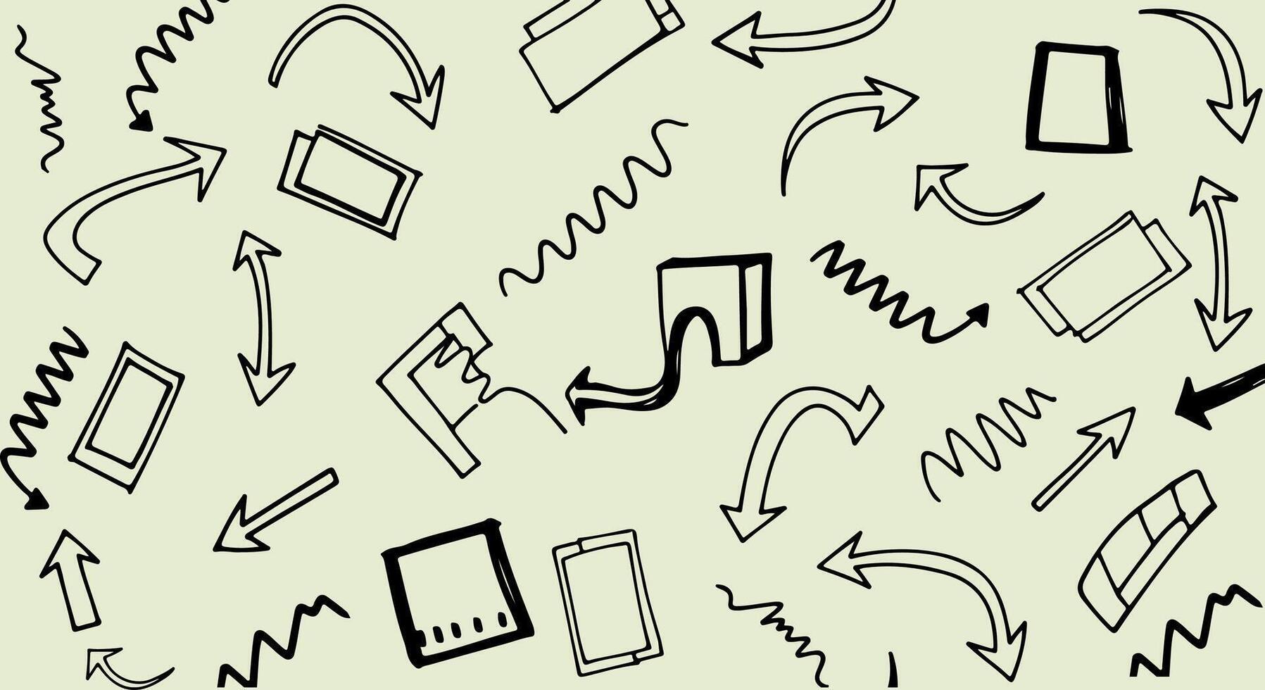 Hand drawn arrows and rectangles scattered on a light background vector