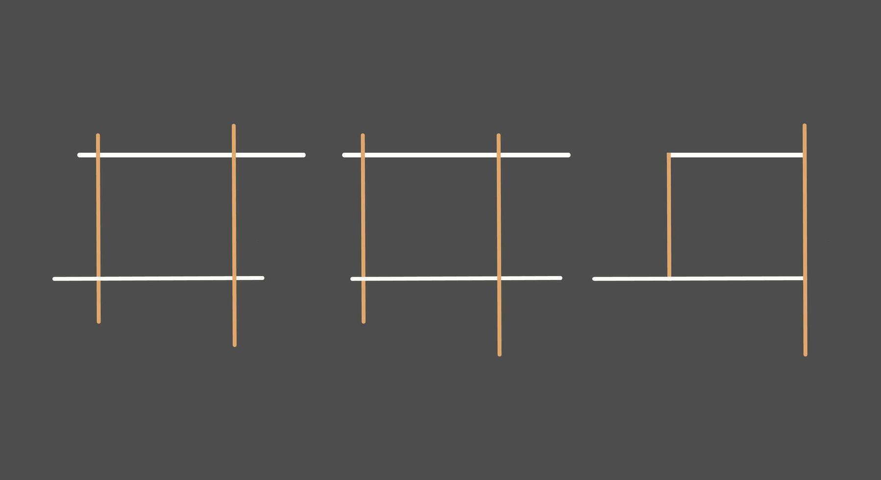 Abstract geometric design with three interconnected white and yellow lines on gray background vector