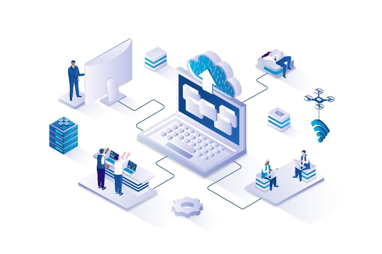 Cloud computing with data management illustration vector