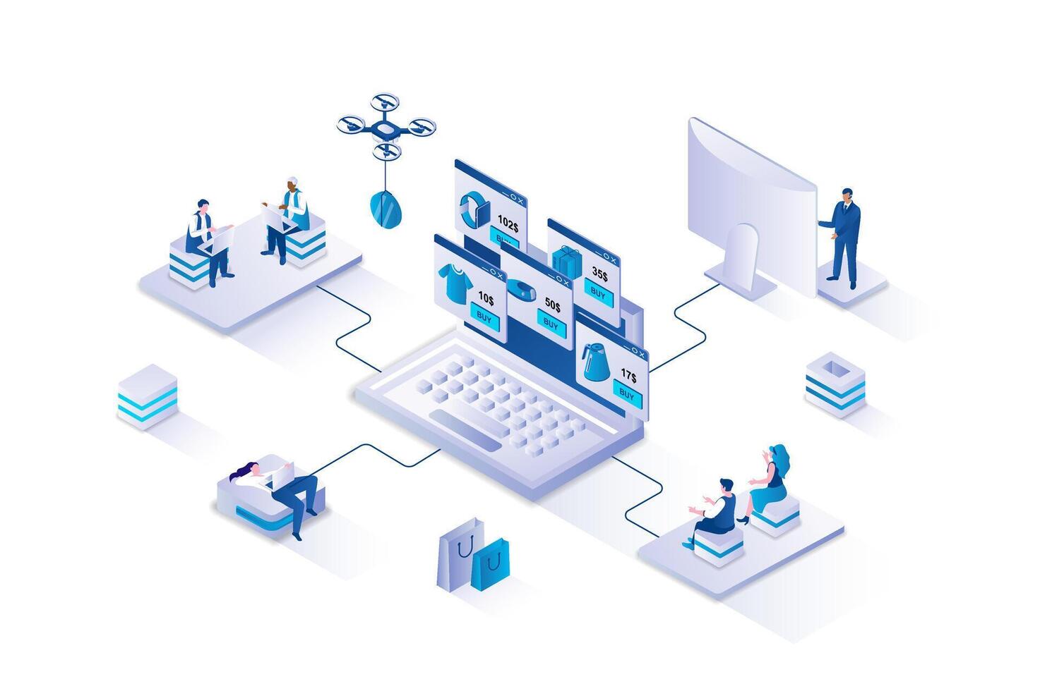 Digital workflow illustration with data visualization vector