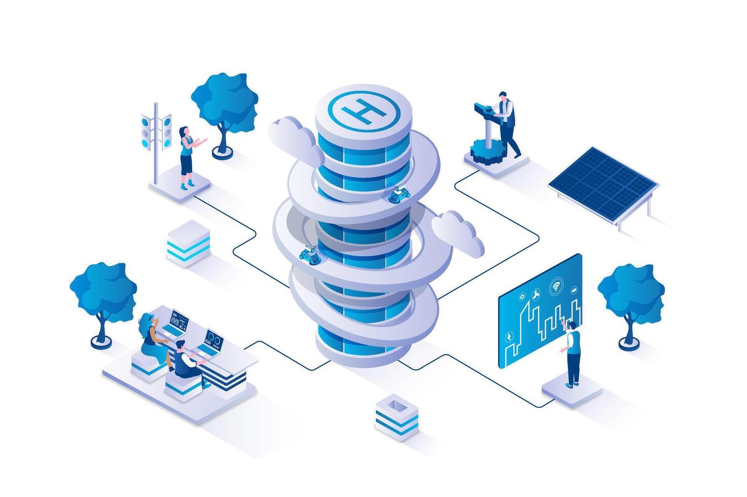 Data center with smart technology illustration vector