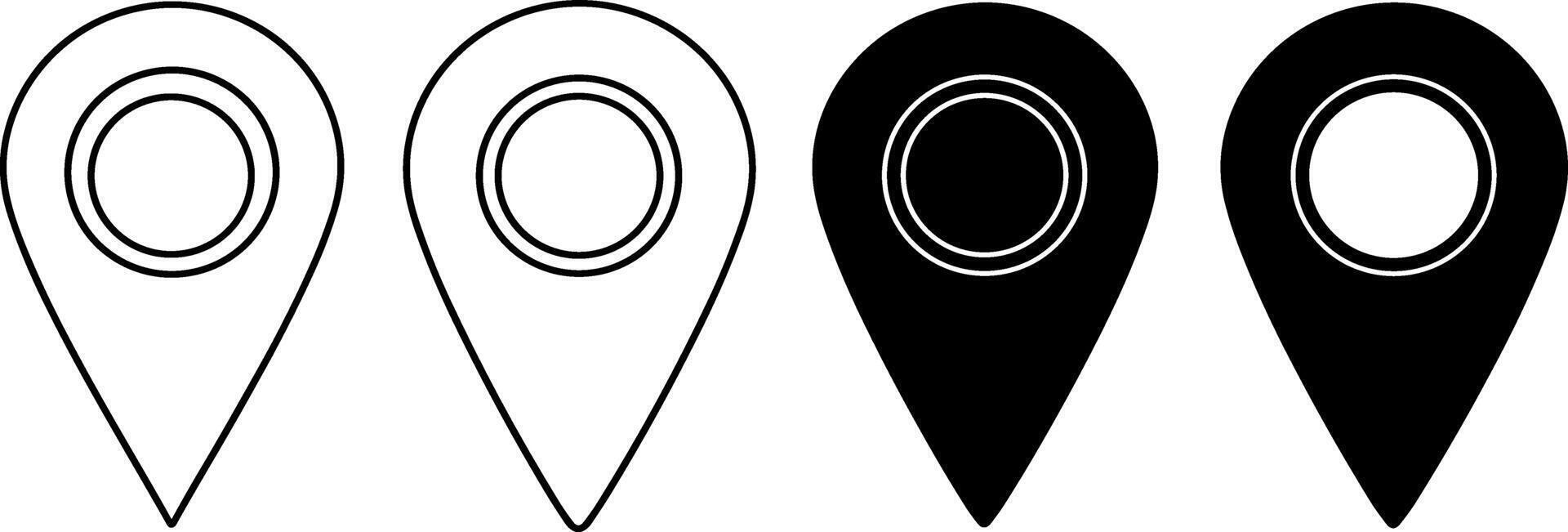 Set of minimalist location pin icons, representing place markers for navigation and direction in various styles vector