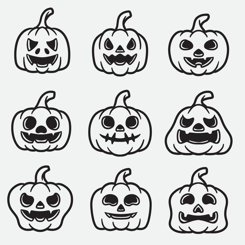 set of jack o lantern with outline style good for icon, symbol, element design, coloring book, etc vector