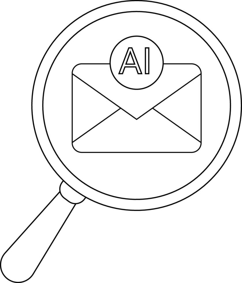 Magnifying glass over an envelope icon with AI inside a circle above it vector