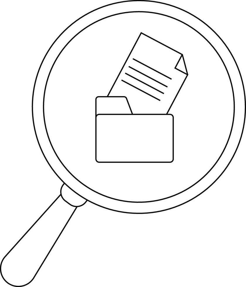 A magnifying glass focuses on a file folder with a document emerging vector