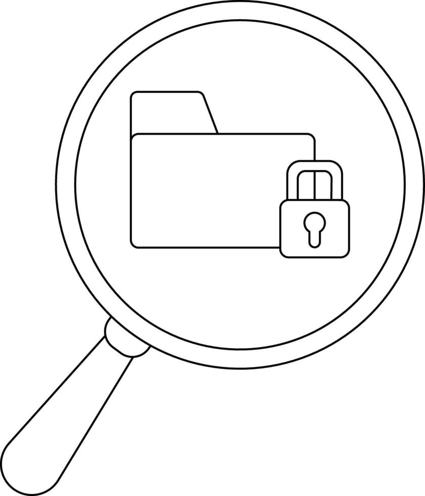 A magnifying glass focuses on a folder secured with a padlock suggesting security vector