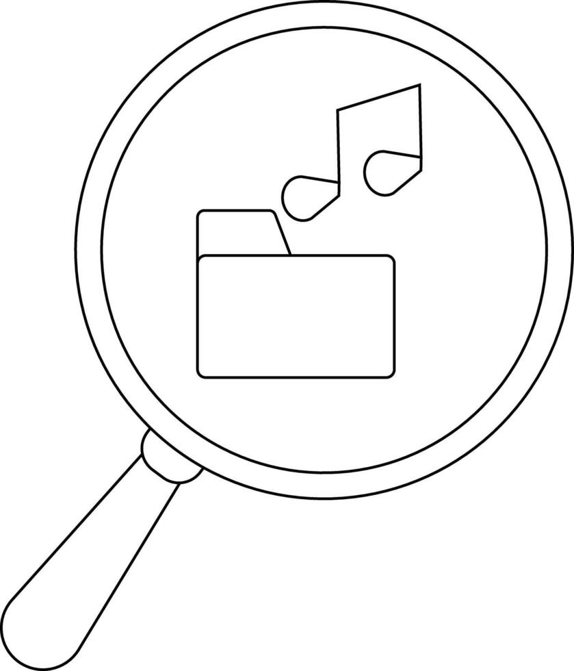 Outline of a magnifying glass over a file folder and music note vector
