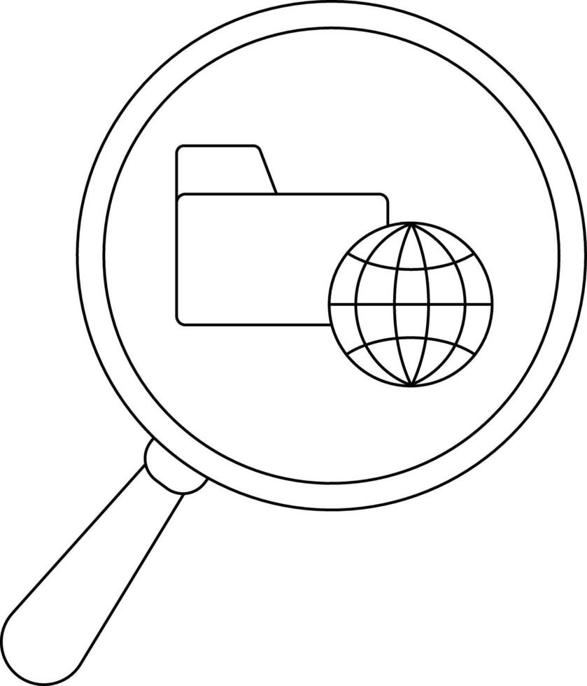 Magnifying glass view Folder and globe graphic in black and white vector