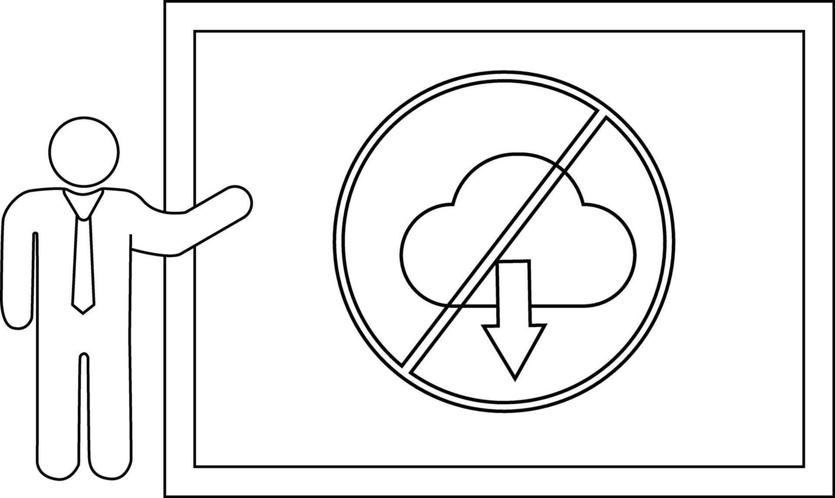 A figure presenting a sign showing a cloud with a downward arrow crossed out against a rectangular background vector