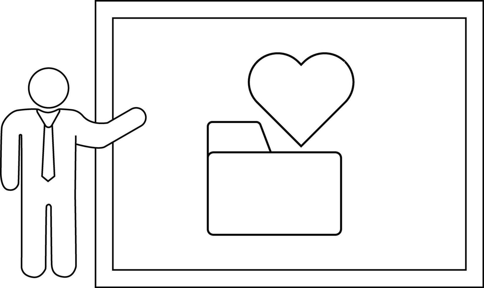 A figure presents a whiteboard showing a file folder with a heart emerging from it vector