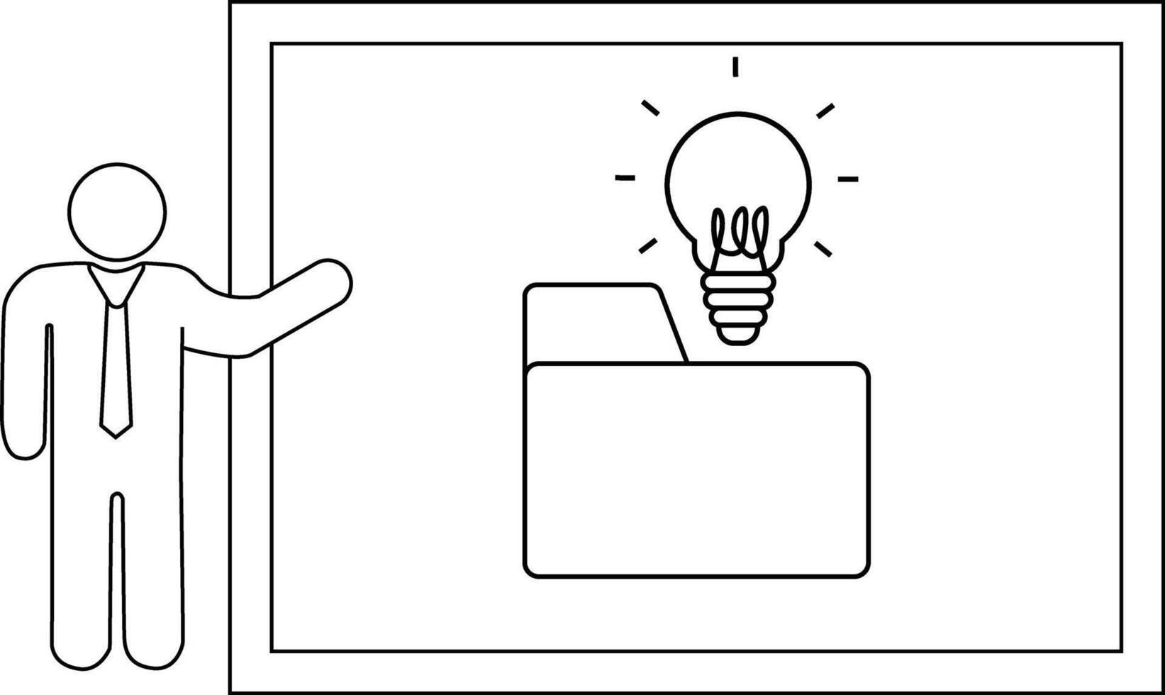 Stick figure presents a file with lightbulb idea in frame vector