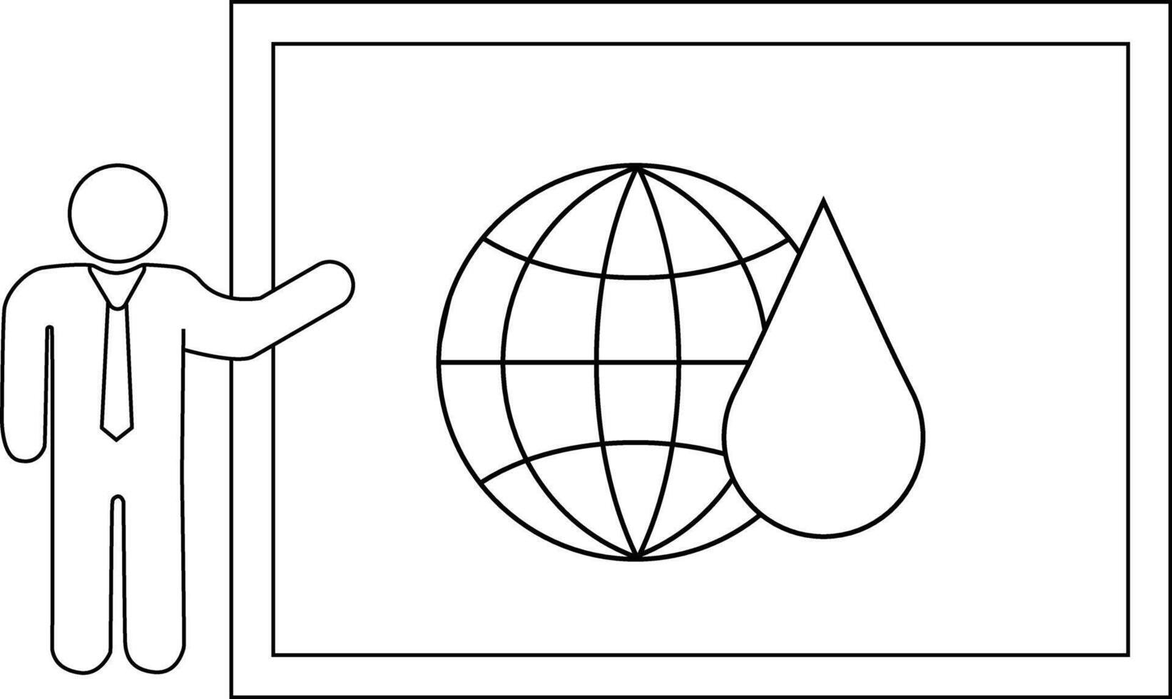 A presenter points to a display of globe and water droplet vector