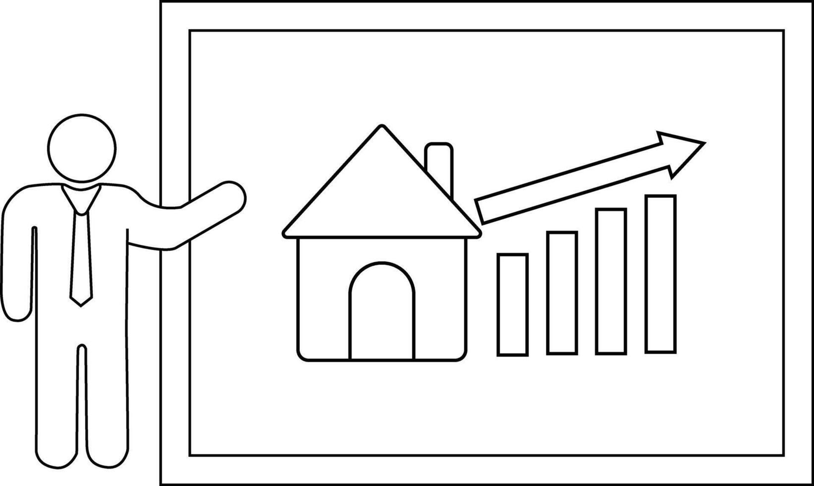 A person presents a chart showing a house and rising bar graph with an arrow vector
