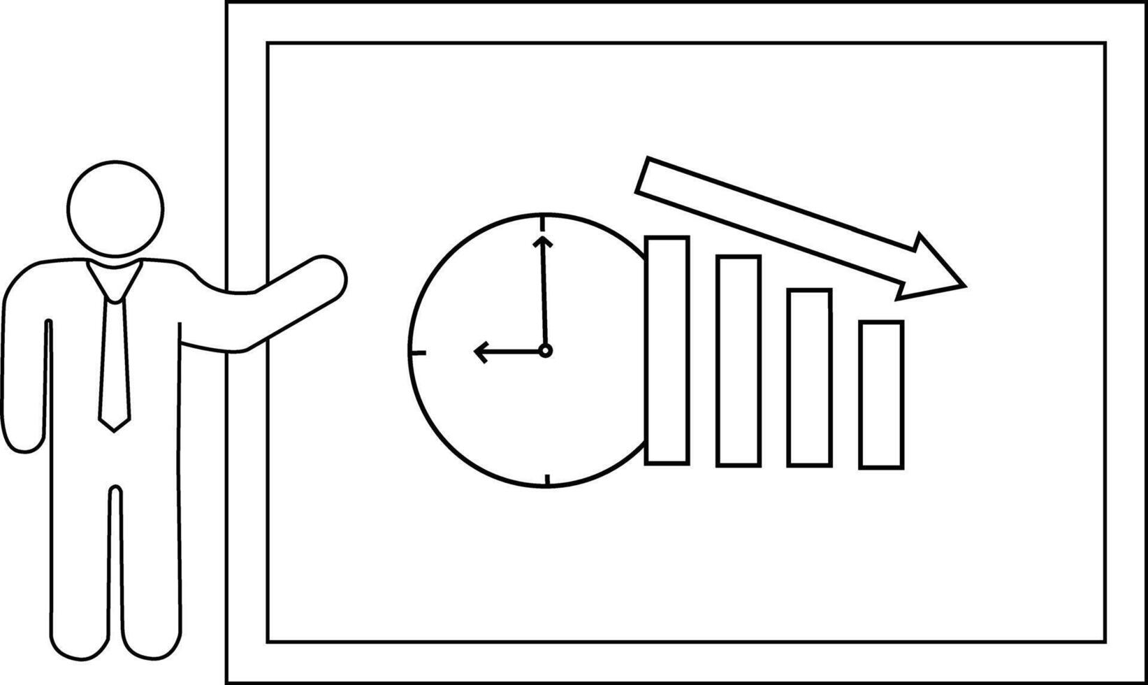 Graphic showing a presenter pointing to a declining chart on a board vector