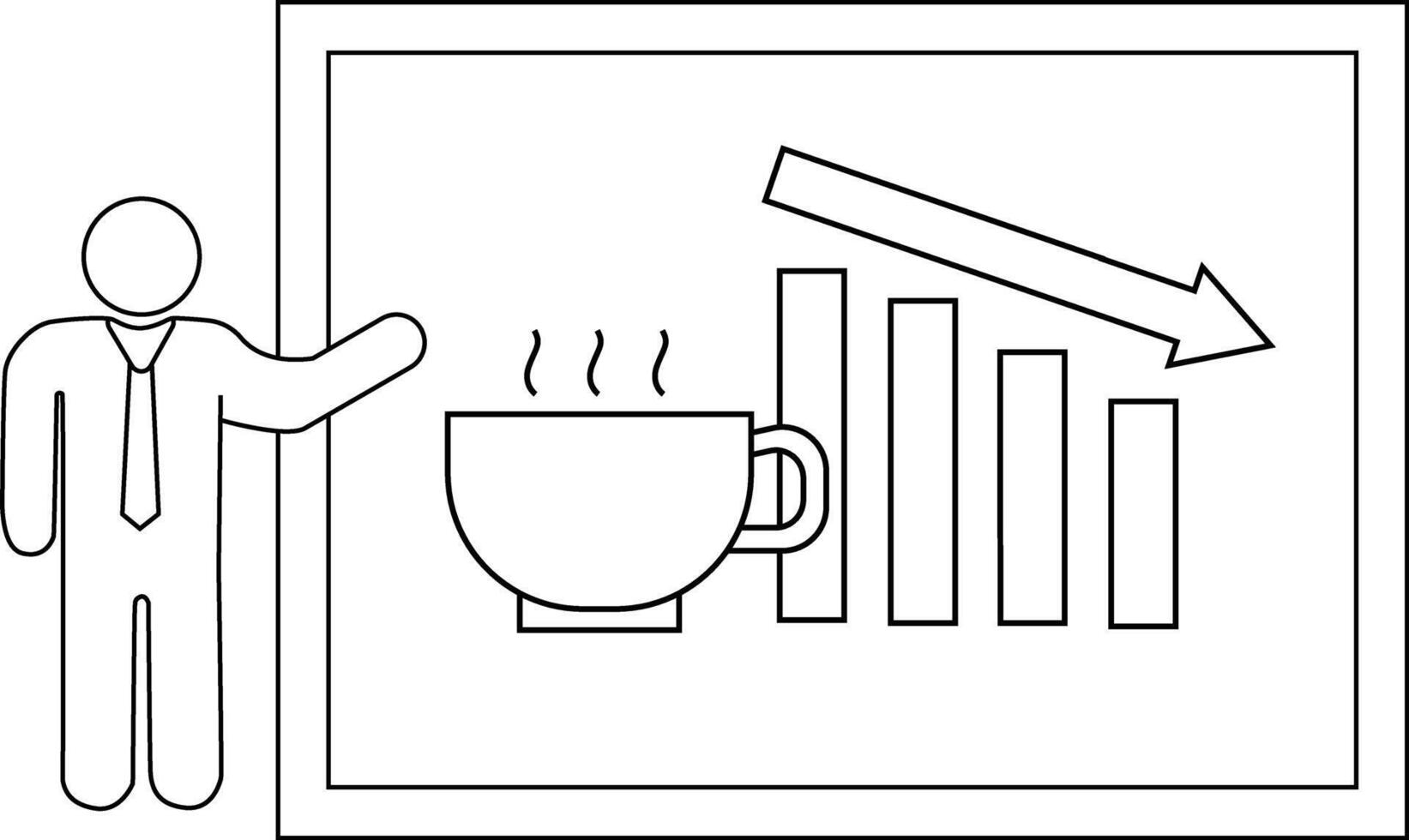 Man pointing to chart of coffee falling graphs and declining arrow vector