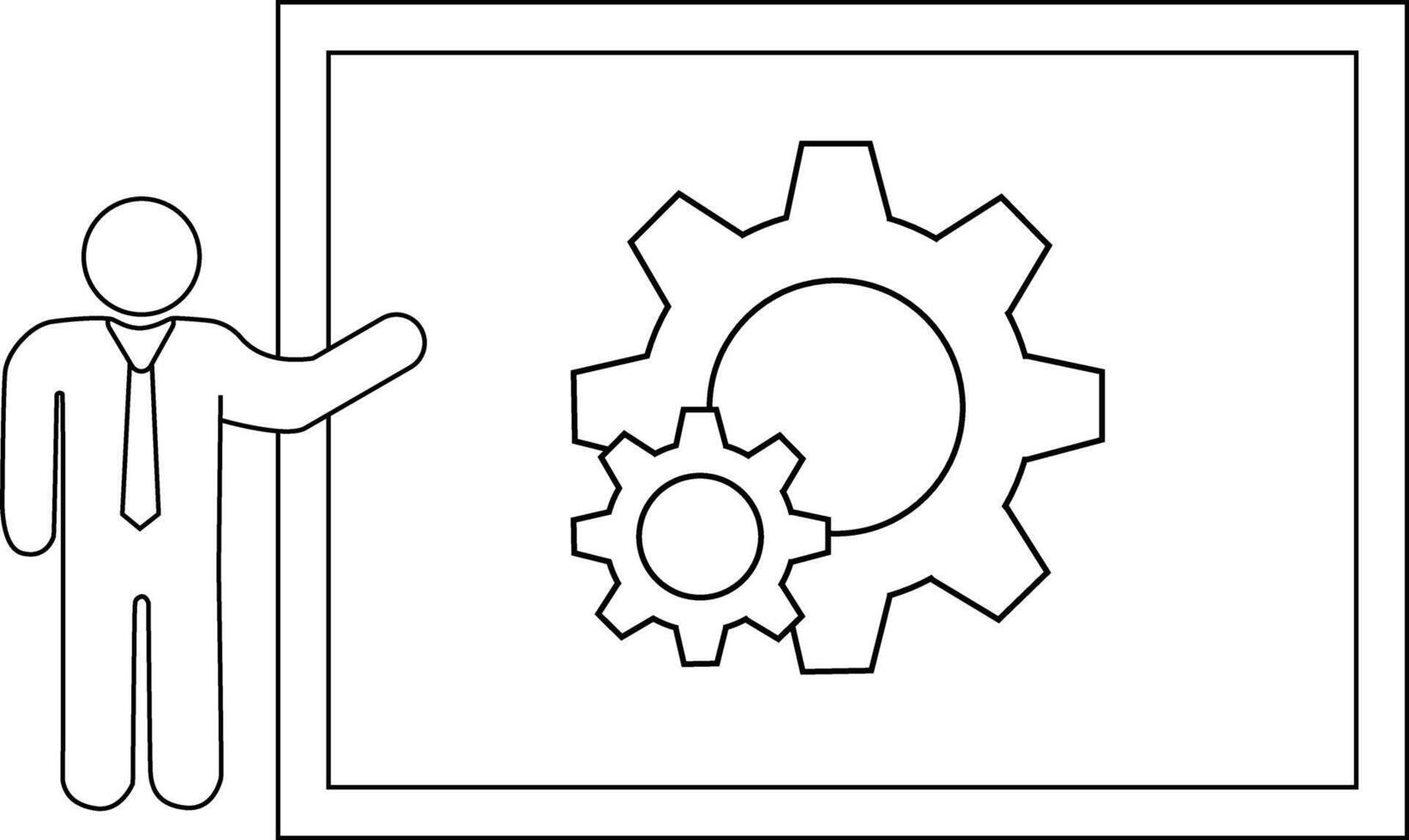 A presenter points at a whiteboard with two gears on it vector