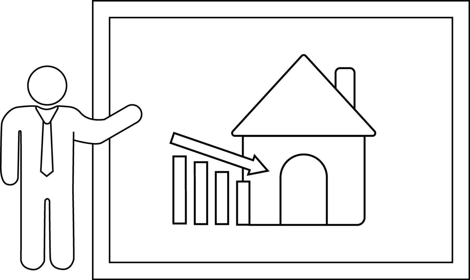 representado es un presentación demostración un casa con un apuntando hacia abajo flecha encima un decreciente bar grafico vector