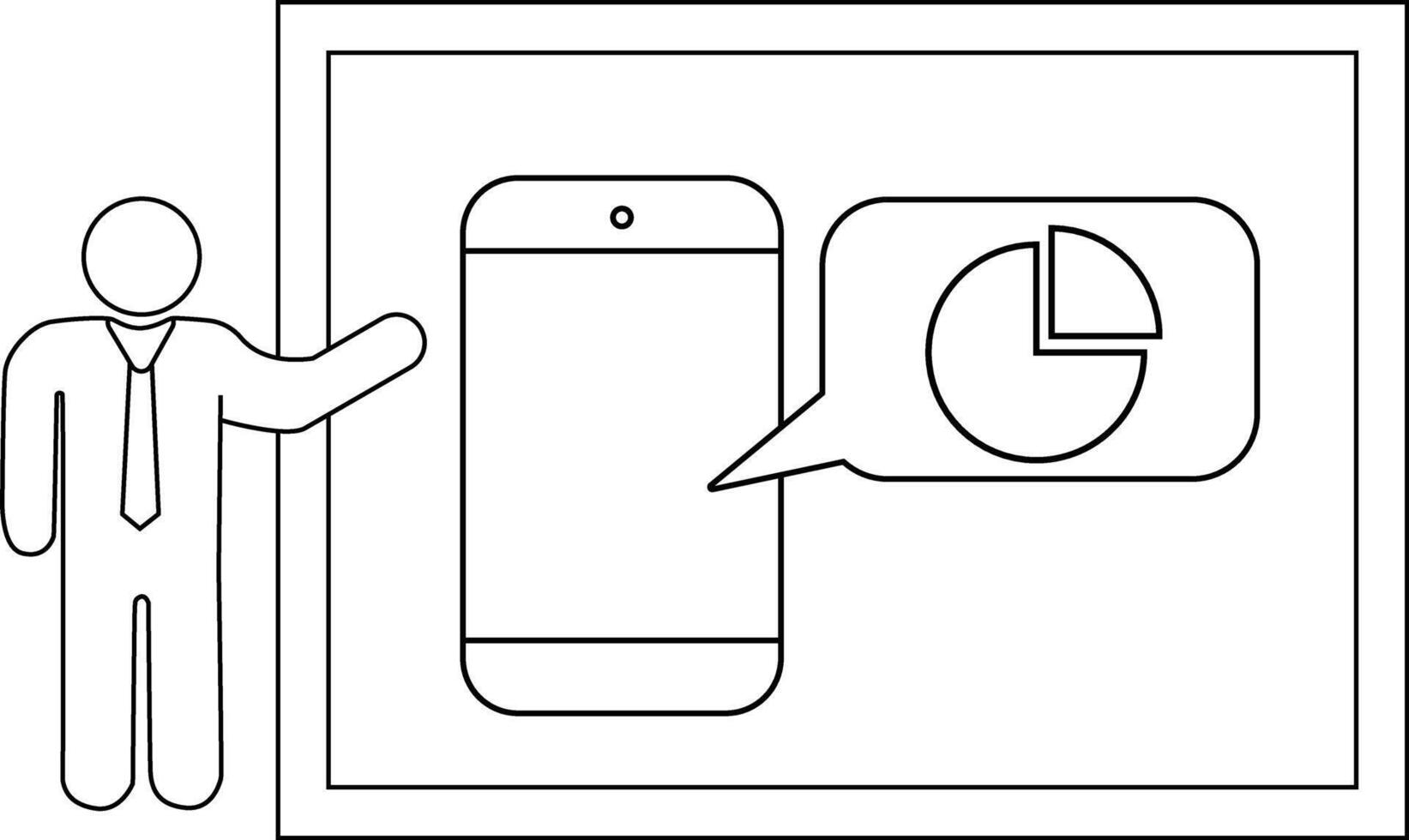 A figure gestures towards a screen showing a mobile phone with a chart in a speech bubble vector
