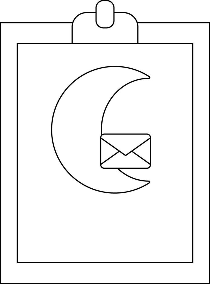 Outline of crescent moon cradling an email envelope icon on a clipboard vector