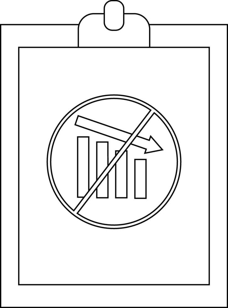 Clipboard with prohibition symbol over a decreasing bar graph and arrow suggesting a ban on financial decline vector