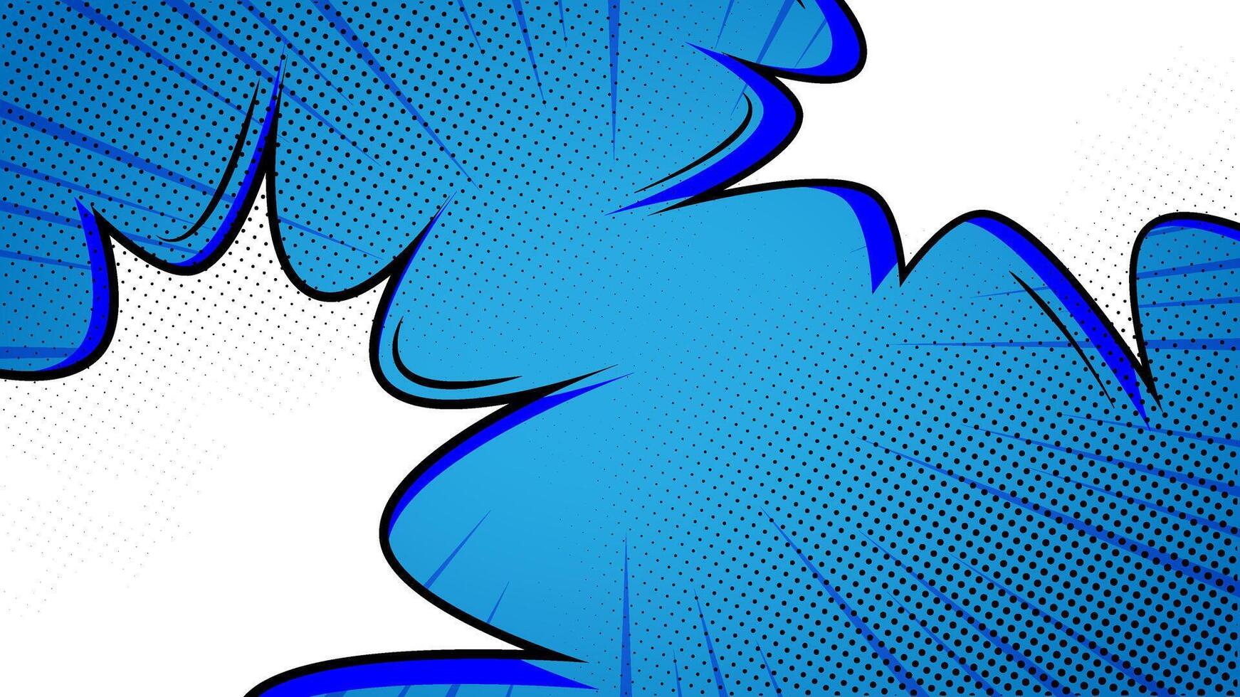 Blue pop art comic background with abstract speech cloud frame, halftone dots, and dynamic lines. Perfect for retro posters, announcements, creative banners, and expressive graphic design layouts. vector
