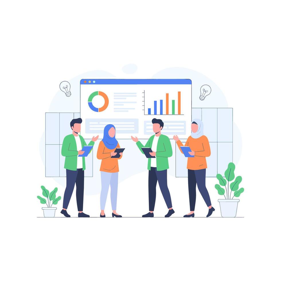 Startup Team Analyzing Data Dashboard vector