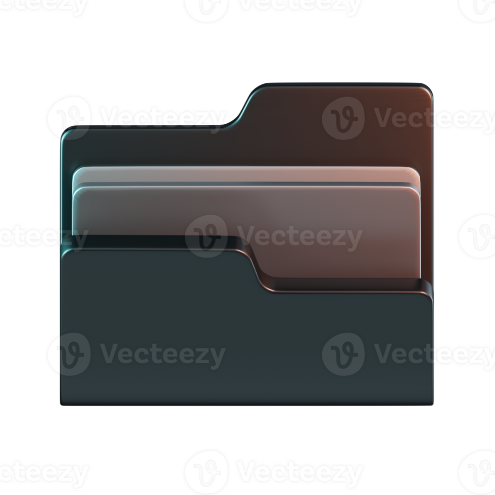 Dark Green Open File Folder with Two Copper Brown Documents Inside Tilted Right 3D Icon IllustrationDark Green Open File Folder with Two Copper Brown Documents Inside Tilted Right 3D Icon Illustration png