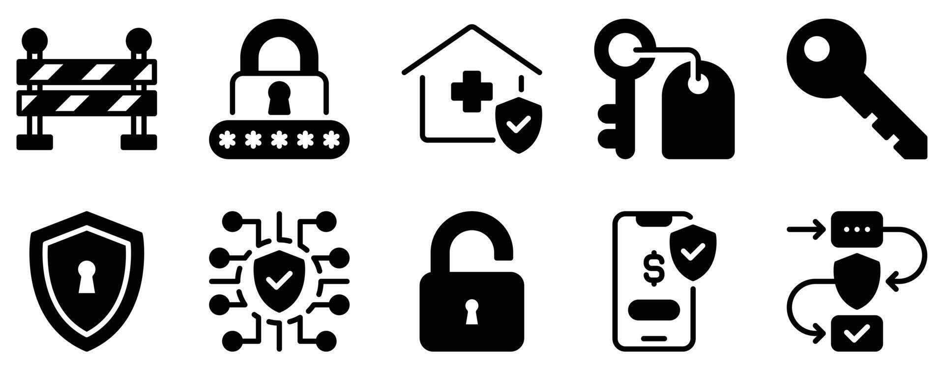 protection and security icon solid mix style shield lock privacy glyph symbol ui minimal flat web app defense risk monitoring compliance vector
