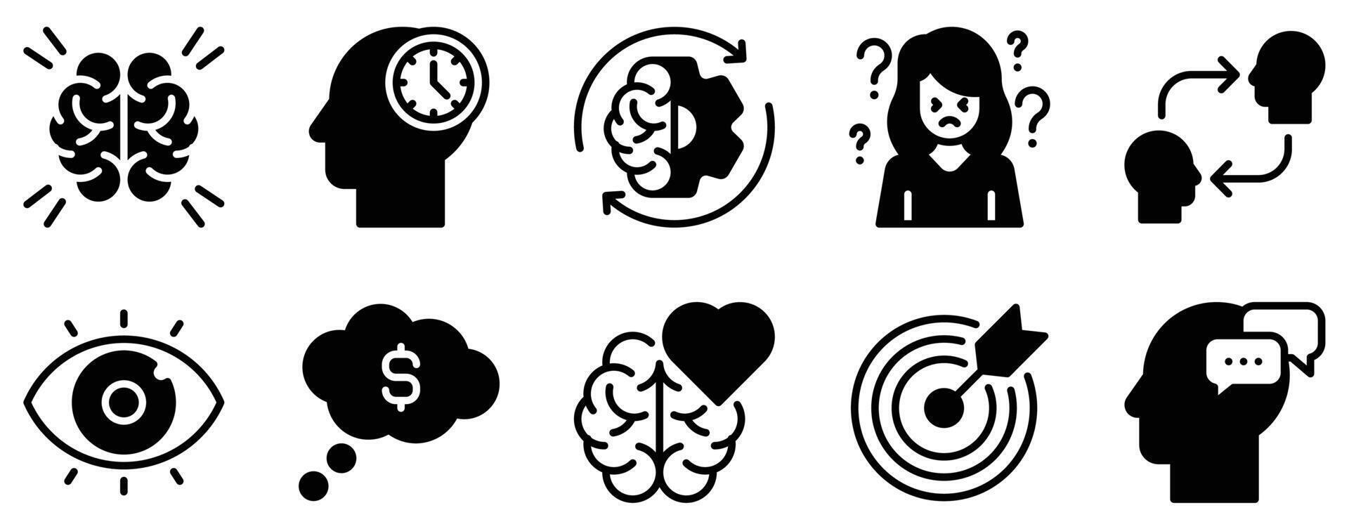 mind process icon solid mix style brain logic idea workflow cycle glyph symbol ui minimal flat web app for thinking analysis and planning vector