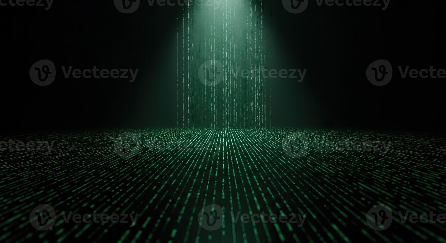 Digital Data Stream Futuristic Abstract Background of Green Binary Code Falling from Spotlight photo