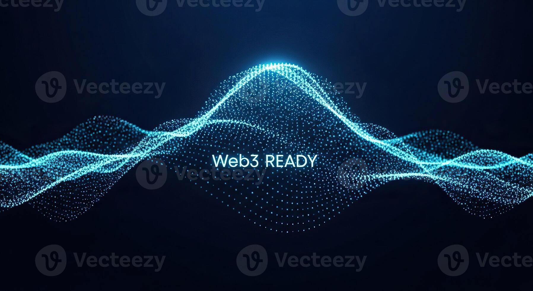 Abstract Blue Digital Wave Particle Network with Web3 READY Text Futuristic Technology Background photo