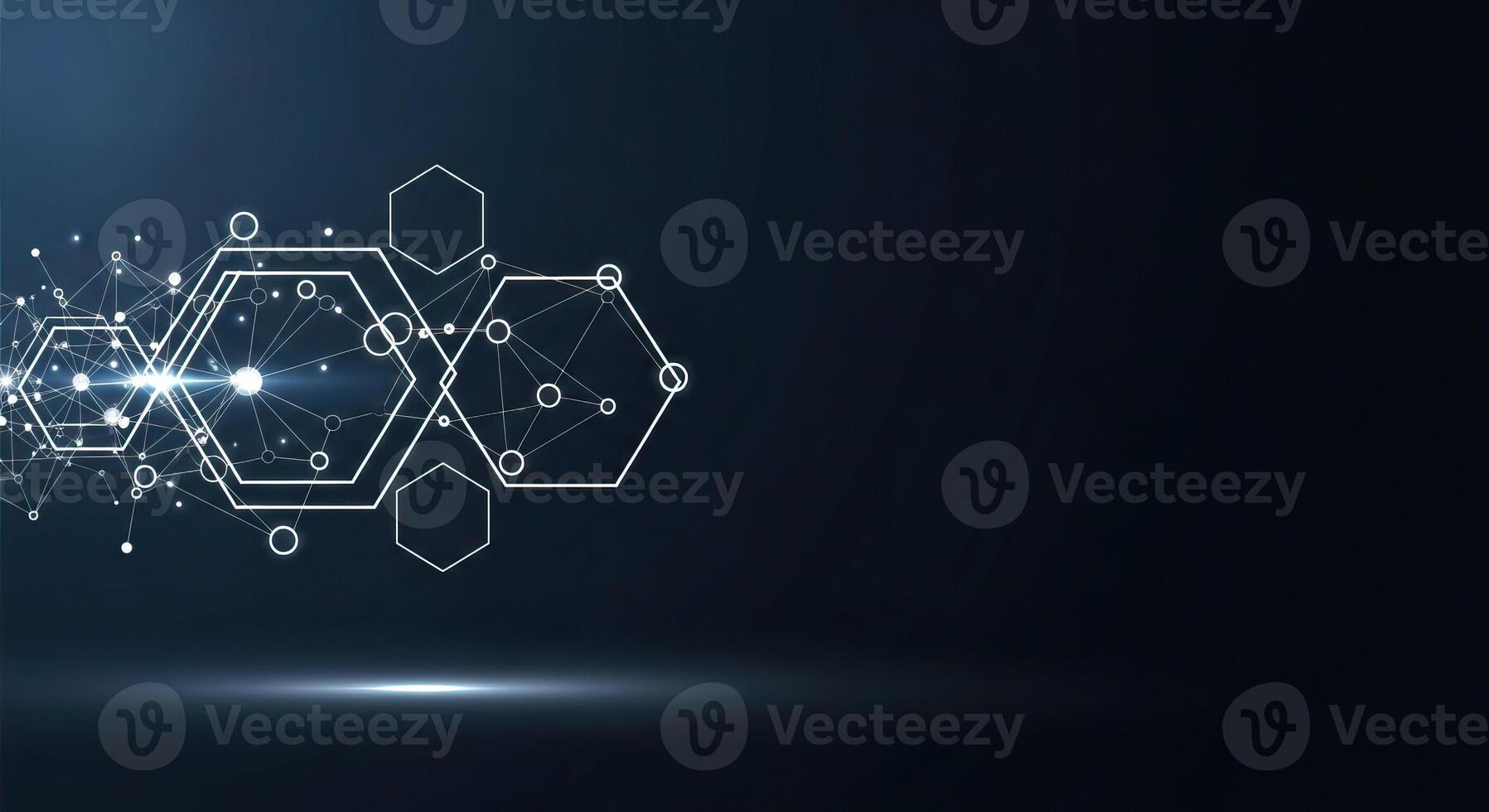 Abstract Network and Hexagon Structure with Glowing Nodes on Dark Blue Background photo