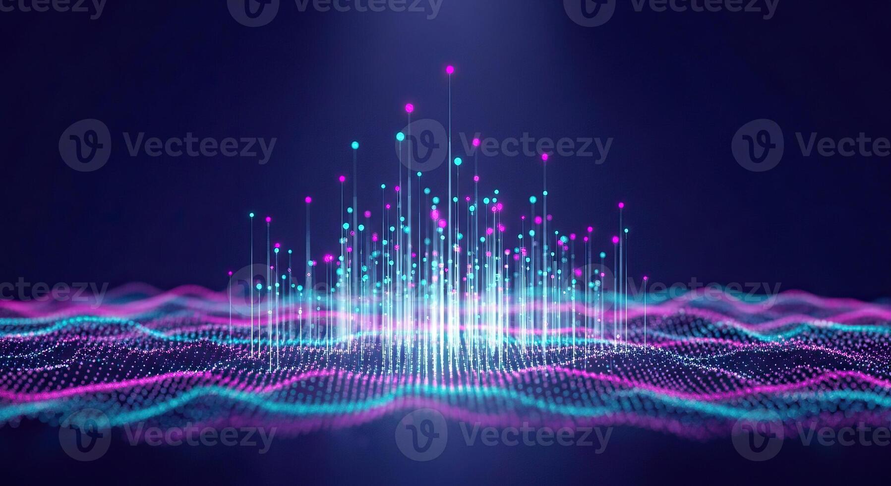 Abstract Digital Network Data Flow Futuristic Neon Blue and Pink Particles Connecting and Rising Technology Background photo