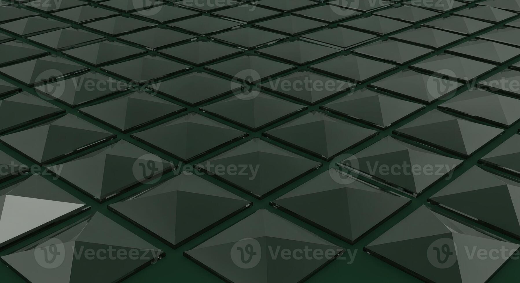 Dark Green Geometric Pattern Background with Reflective Pyramidal Tiles Abstract Modern Architectural Design Grid Texture photo