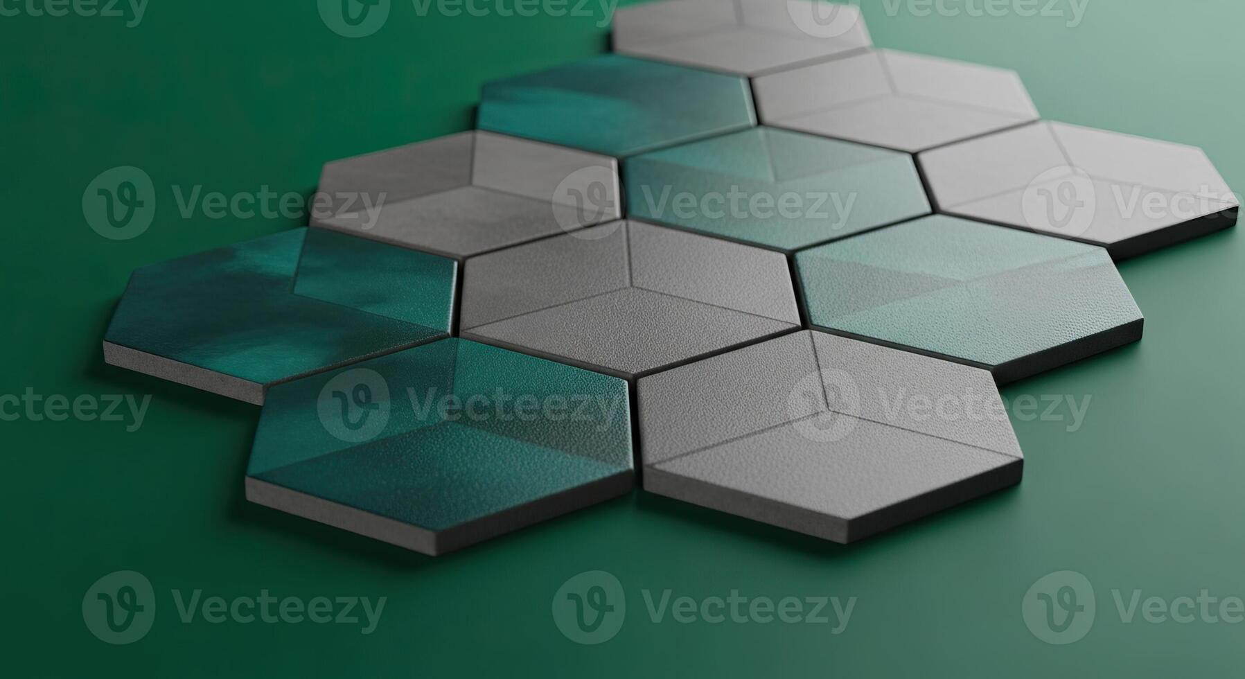 Modern Geometric Hexagon Tiles Pattern Background Abstract 3D Green and Gray Design Elements photo