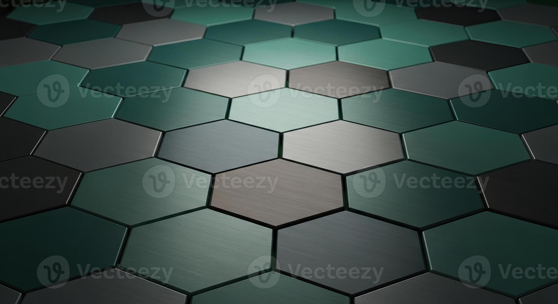Modern Dark Teal and Grey Geometric Hexagon Pattern Background with Brushed Metallic Tiles and Futuristic Abstract Design Texture photo